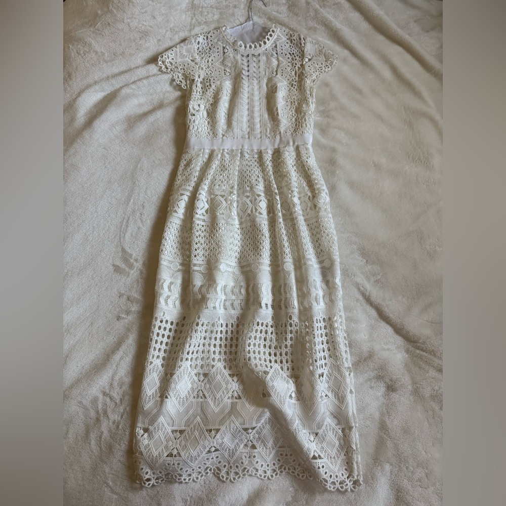 Ted Baker White Lace Long Sleeveless Dress